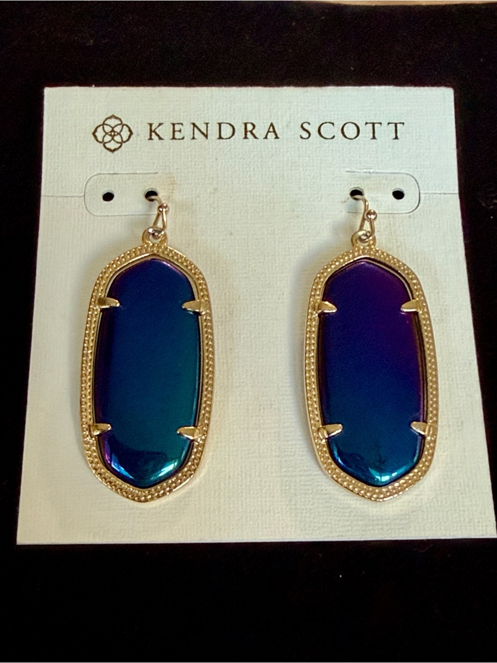 Kendra Scott Black Gold Iridescent Large Danielle Drop Earrings RARE